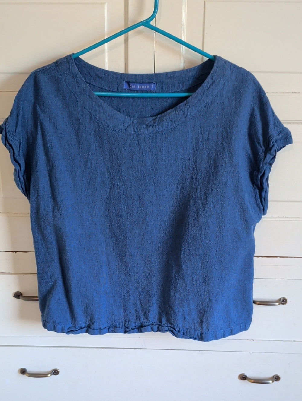 cut loose Blue Textured Short-Sleeve Crop Top
